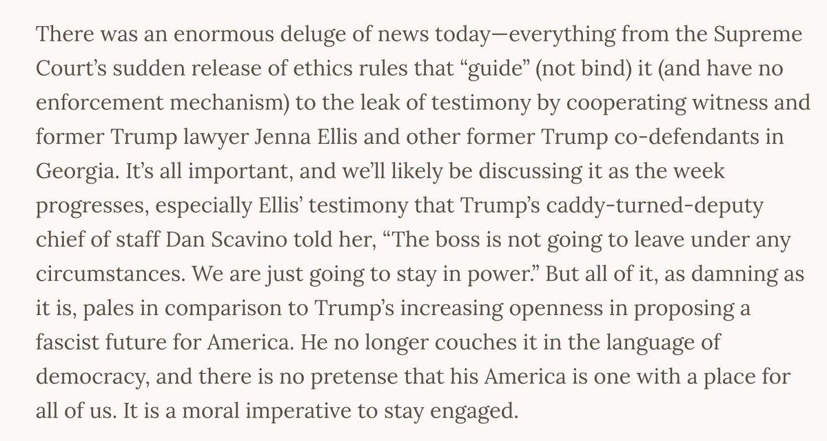 It's more important than ever to pay attention to Trump because he is explicitly telling us how he intends to end democracy. More here: joycevance.substack.com/p/trump-drops-…