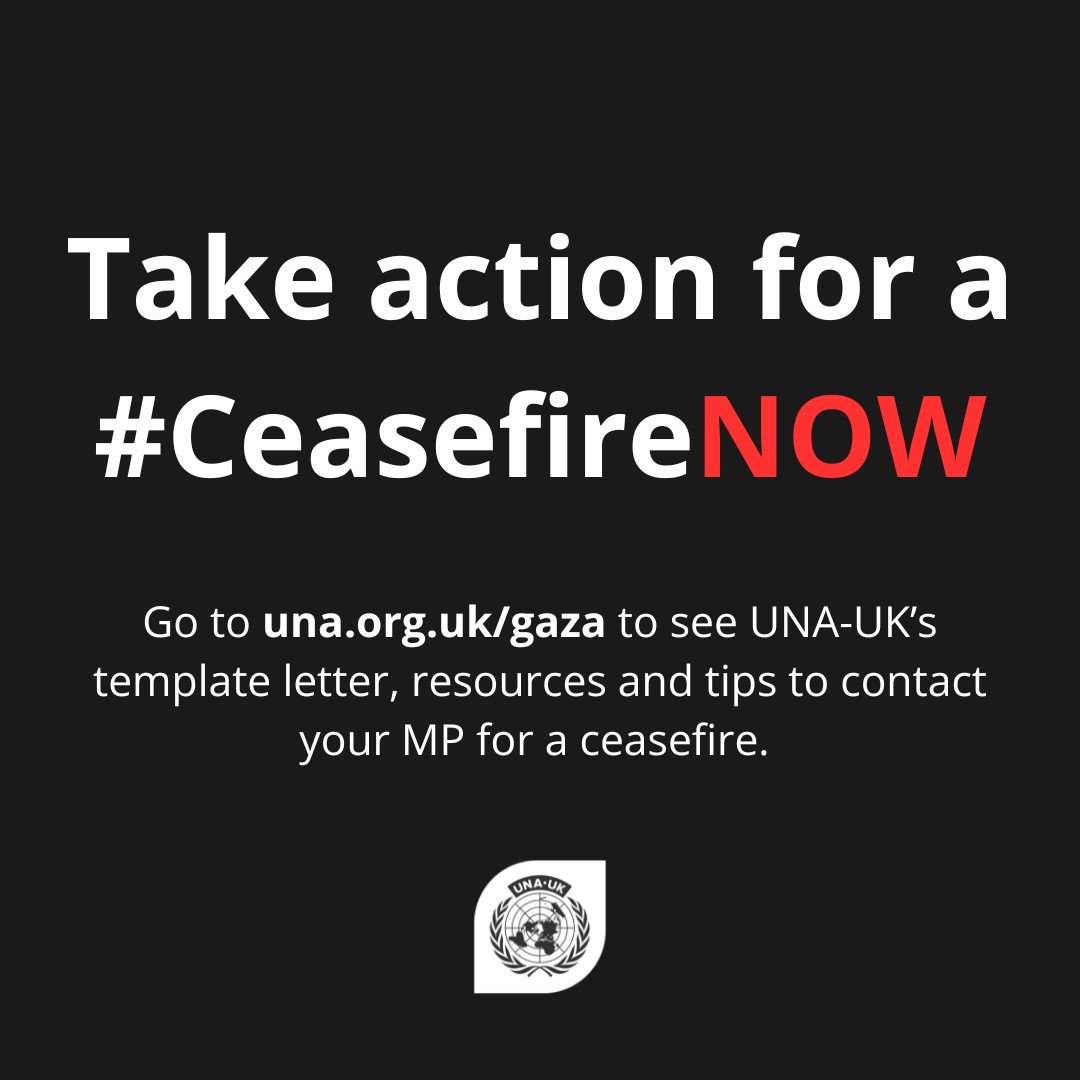 On Wednesday 🇬🇧 parliament will have an opportunity to support a ceasefire - urgently needed to halt the catastrophe unfolding in #Gaza. Take action NOW: write to your MP, asking them to call for a #CeasefireNOW. UNA-UK's resources + template letter: una.org.uk/gaza-crisis-wr…