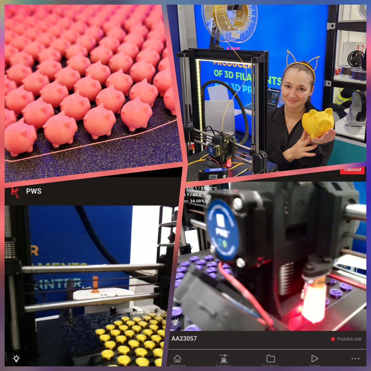 PWS400's tweet photo. #printwithsmile changed to PRINT WITH SCHWEINCHEN, or PIG WITH SMILE, for two days at #FORMNEXT in Frankfurt 😄 It seemed like that everyone wanted to take his lucky piggy. We didn't mind, because thanks to @Karmen3D we were able to check the printers even from the after party. https://t.co/TMXpBnGKby
