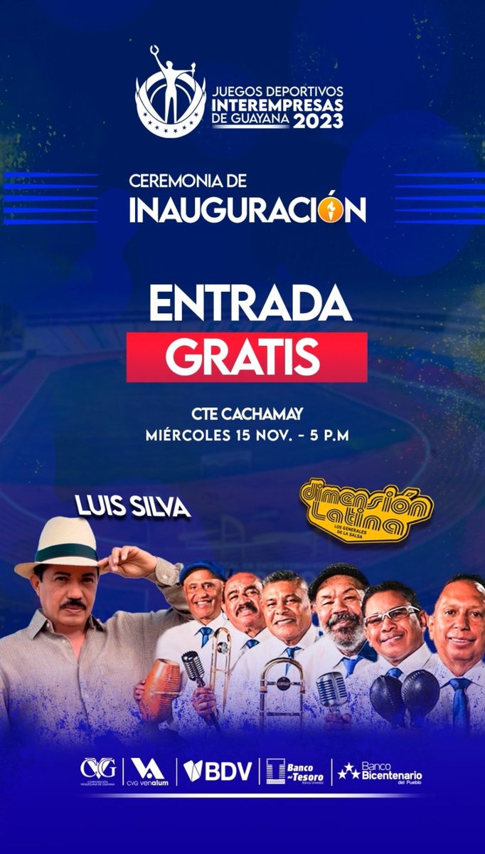 #PuroAluminioVenezolano | ¡La cita es mañana! 

Este #15noviembre se desarrollará la inauguración de la Cuadragésima segunda edición de los #JuegosInterempresas2023, en las Instalaciones de coloso de Guayana, el <a href="/ctecachamay_/">CTE CACHAMAY OFICIAL</a> a partir de las 5:00 de la tarde. 

#YoSoyEsequibo