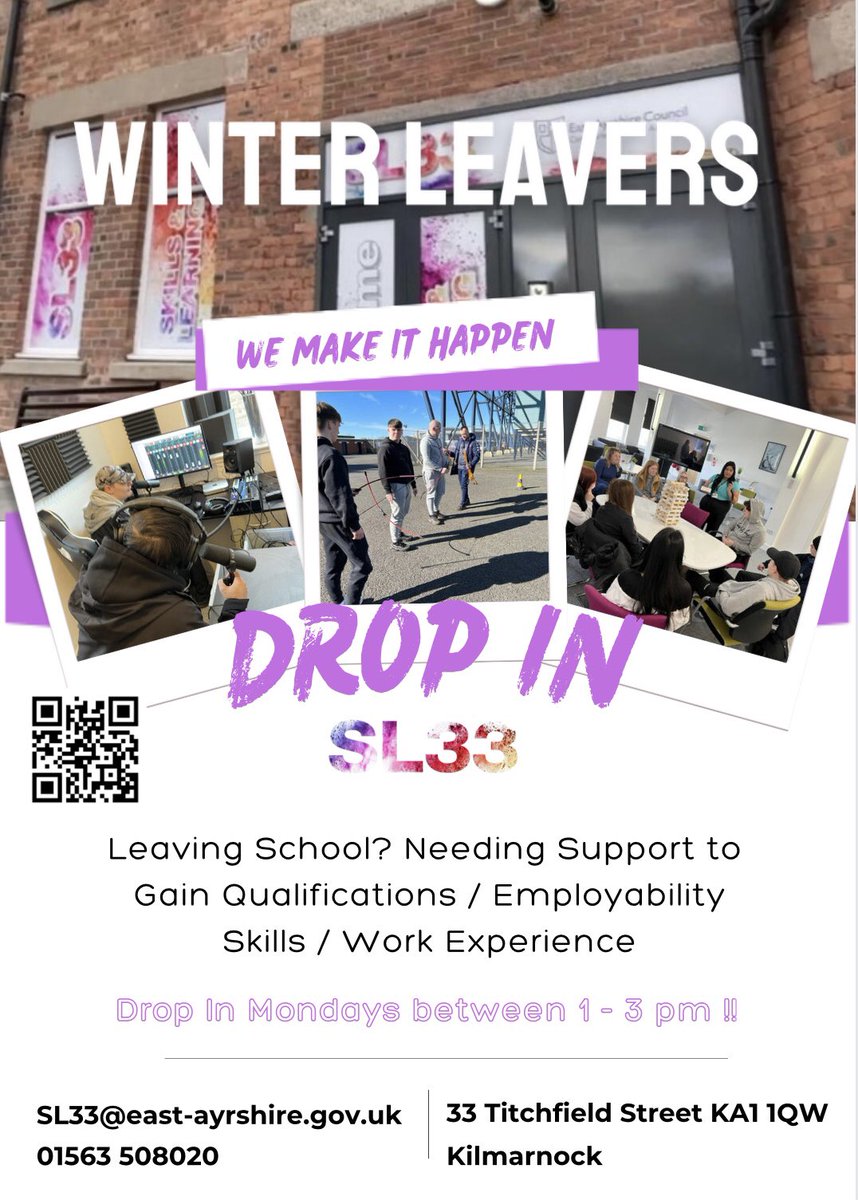 Winter leavers Drop in ! On Mondays between 1 - 3pm at SL33 🤩