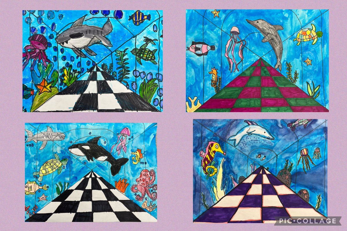 5th grade 1-Point Perspective Sea Aquariums using the art elements of color, value, shape and line🤩🐋🐬🦈🐠🐙🪸 @CMSmtolive @NicoleMusarra @ashleylopez210