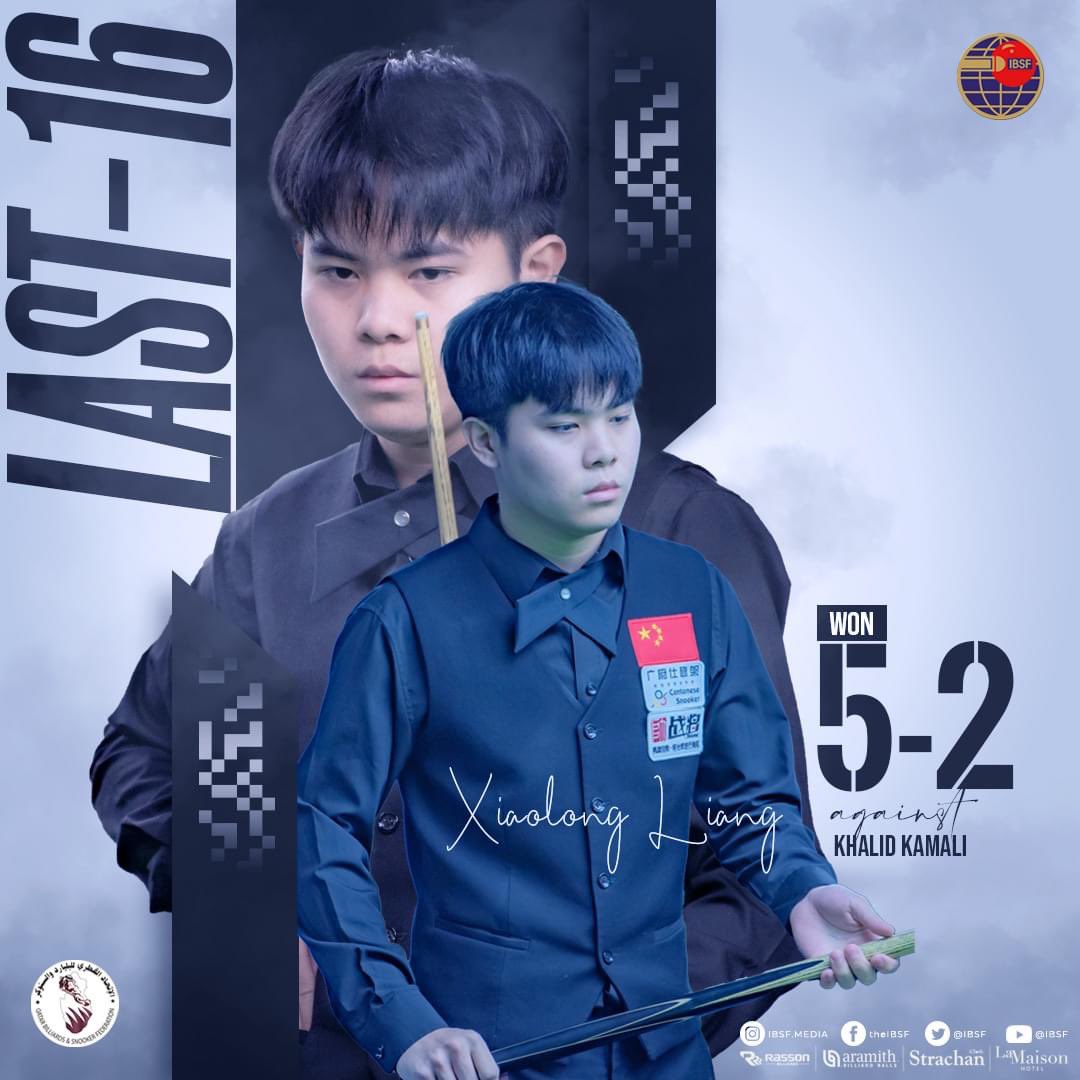ibsf's tweet image. China player Xiaolong Liang registered 5-2 win against Khalid Kamali (UAE) in the Last-16 stage of the World Men #6Red #Snooker Championship 2023

#LetsPlaySnooker 
#WorldChampionships2023 
#Doha #Qatar