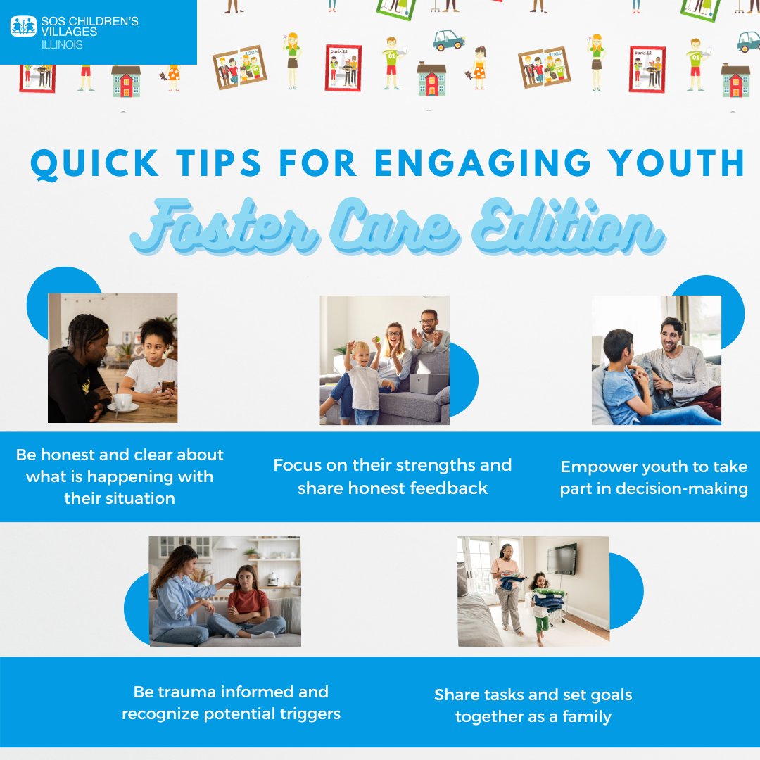 For today’s #TuesdayTips we share five quick tips to help you engage with your #youthincare 💙 #fostercare #chicagofostercare #chicagofosterparents #fosterparents
