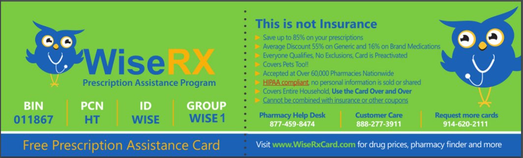 Experiencing the financial burden of prescription expenses? 

By using Free Rx discount card you can save up to 85% at over 60,000 U.S. pharmacies, ensuring your financial well-being. Simply present the card to your pharmacist and start saving.
wiserxcard.com/get-the-card