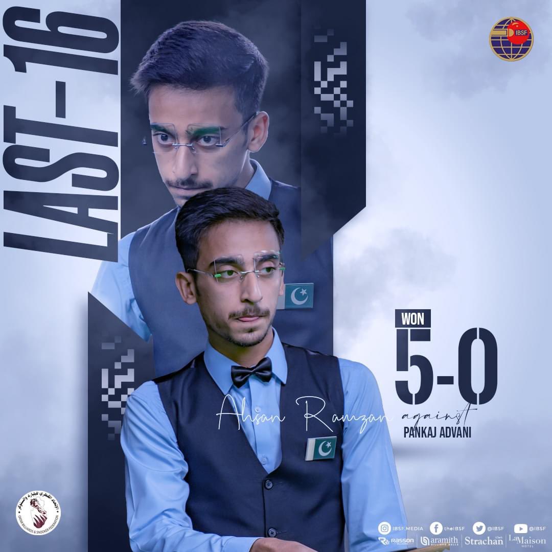 ibsf's tweet image. Ahsan Ramzan from Pakistan registered remarkable 5-0 win against Pankaj Advani of India in the Last-16 stage of the World Men #6Red #Snooker Championship 2023

#LetsPlaySnooker 
#WorldChampionships2023 
#Doha #Qatar