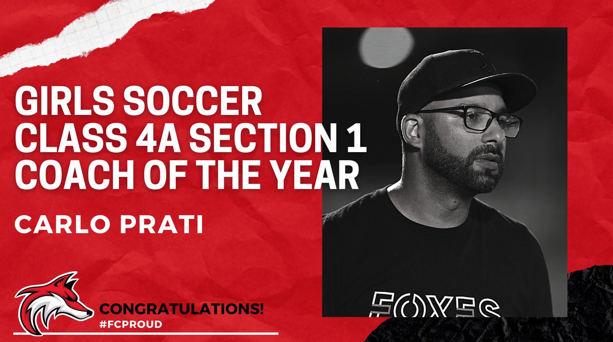 Congratulations to Fox Chapel Area girls soccer coach Carlo Prati for being named the Girls Soccer Class 4A Section 1 Coach of the Year! #FCProud 🦊