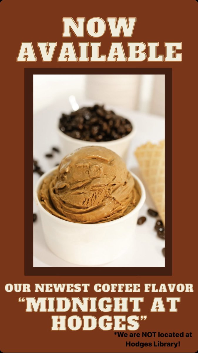 UTCreamerytn's tweet photo. The flavor we all know and love, now in ice cream form! Midnight at Hodges COFFEE ice-cream is NOW AVAILABLE at the UT Creamery! Located at 2712 Neyland Dr (across from sorority village) Mon-Sat noon-7pm (not actually in the library). Come see us today!! 😉📚☕️🍦🍨🧡 https://t.co/ssX3bQQEnu
