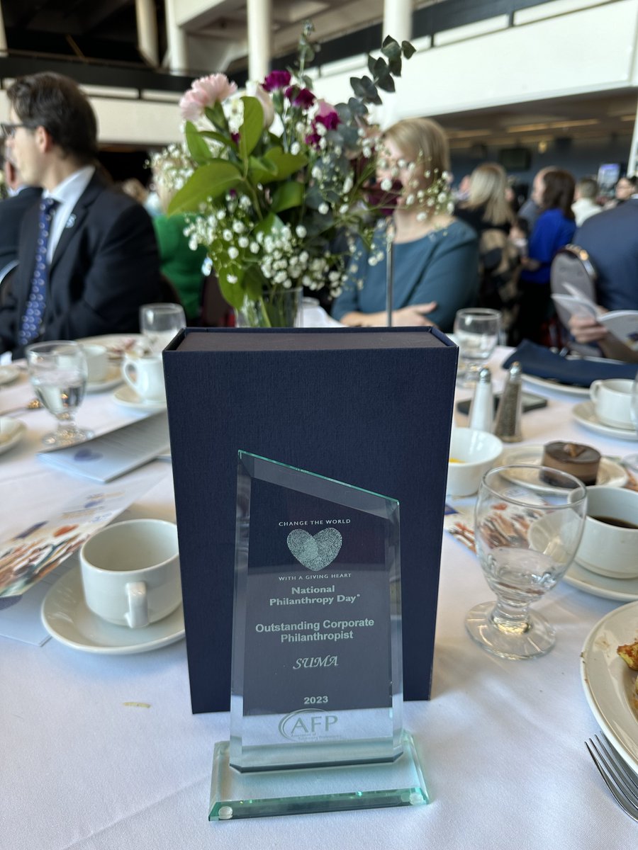 SUMAConnect's tweet photo. SUMA is honoured to receive the Outstanding Corporate Philanthropist award from @AFPSouthSask. Thanks for recognizing our municipal advocacy work and support of @SaskPolytech students through the Laurent Mougeot Endowed Scholarship.

#afpsouthsask #philanthropy #npd https://t.co/KEfKo1E6U9