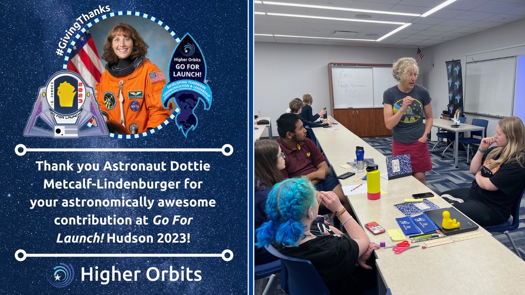 We hope you'll join us in #GivingThanks to the out of this world amazing @AstroDot. Thank you, Dottie, for your incredibly inspirational support of #GoForLaunch Hudson this spring! #SpaceInspires #STEM #STEAM #GiveThanks @CroixSpace #Space #Astronaut
