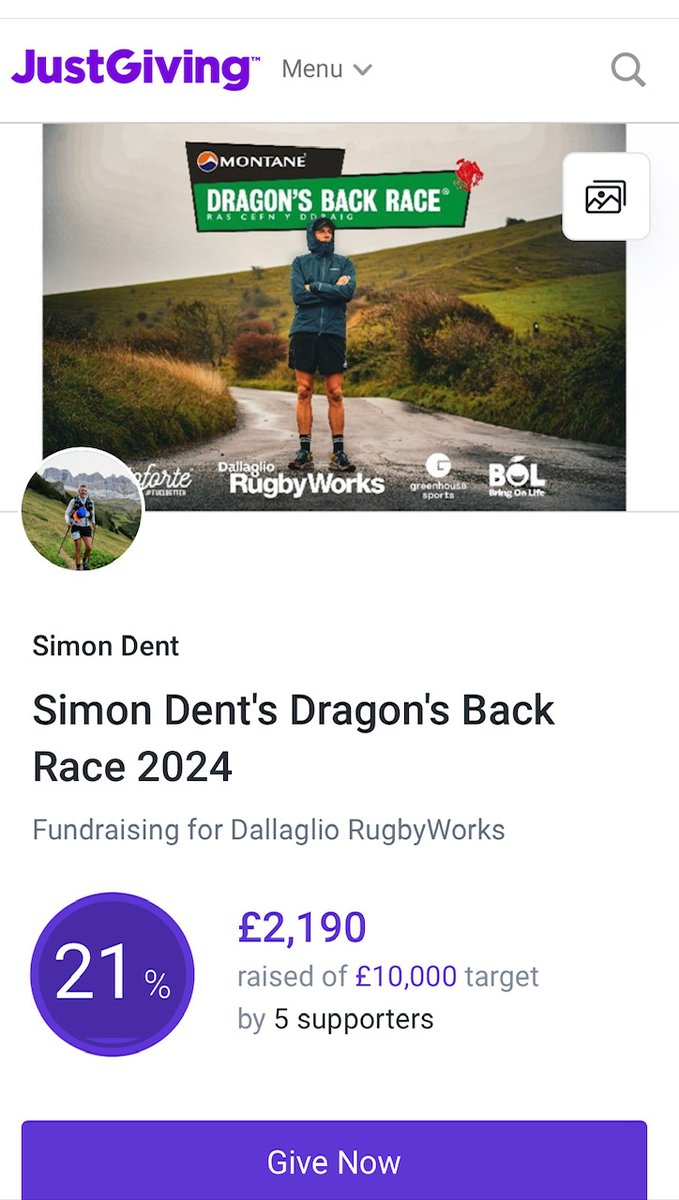 SimonJDent's tweet photo. 12 hours after launch we have already raised £2190 for @GreenhouseSport and @DallaglioRW thank you for your generosity #DragonsBack2024 #BolFoods #Sportforall #Sportfordevelopment #includetheexcluded 🏃♂️⛰️👊 https://t.co/ADYZ8BVL6h