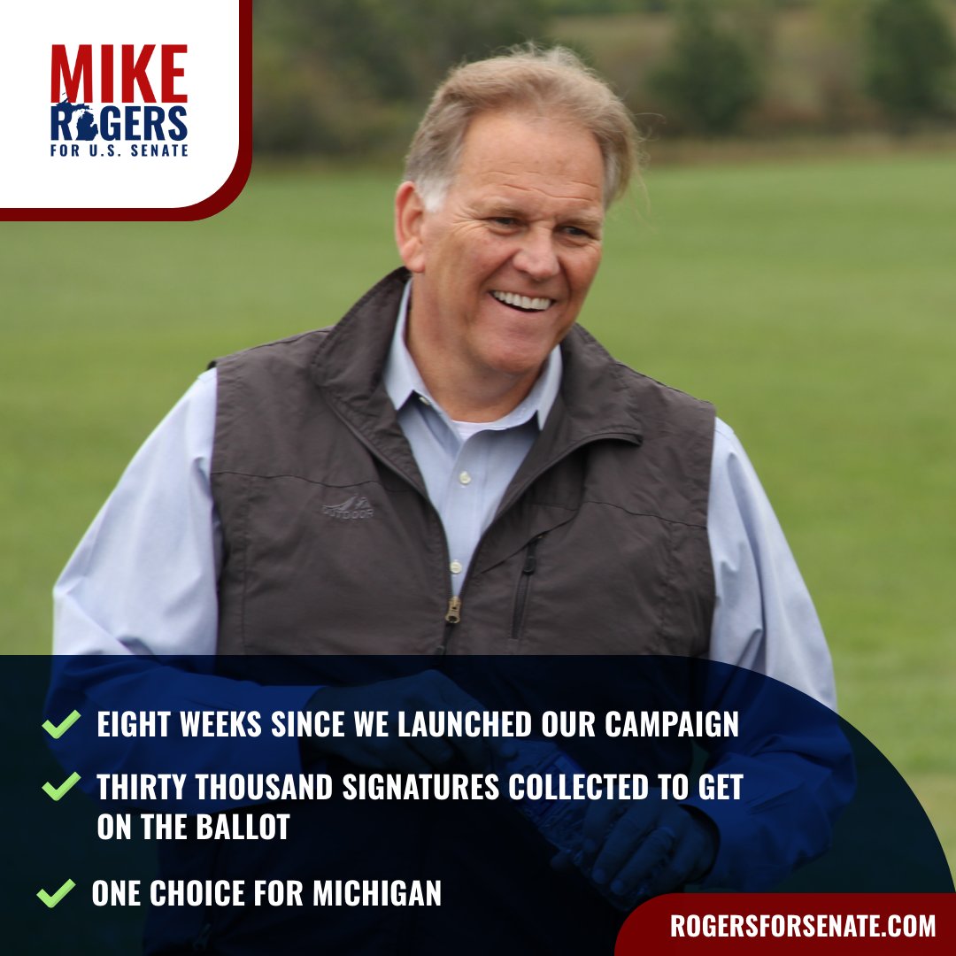 In just EIGHT weeks, we have already collected THIRTY THOUSAND signatures to get on the ballot. 

There is only ONE choice for Michigan. The momentum is on our side, but we can’t let up now. Share this post with your friends and family if you are on #TeamRogers!