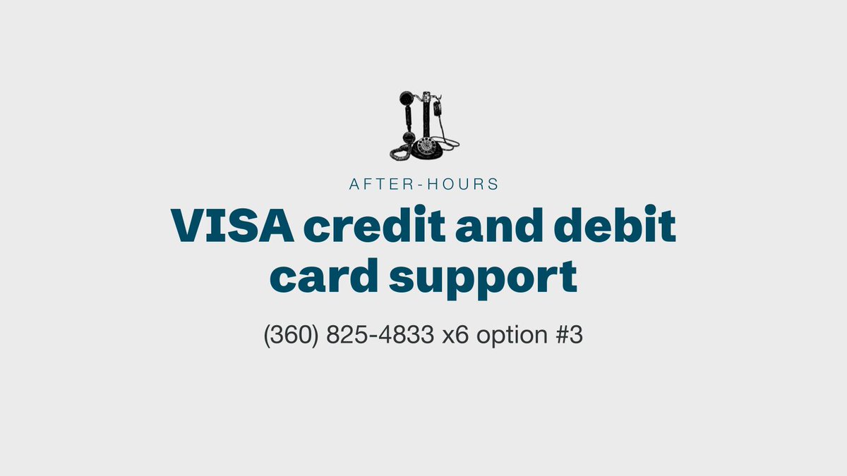 WhiteRiverCU's tweet photo. After hours and you’re having issues with your WRCU VISA debit or credit card? No worries - give us a call 24/7 at (360) 825-4833 x6 option #3 to speak with someone. Visit our Virtual Banking Tools page on our website for more card management tools: https://t.co/p7fSiO5osF https://t.co/nUGgk14pxa