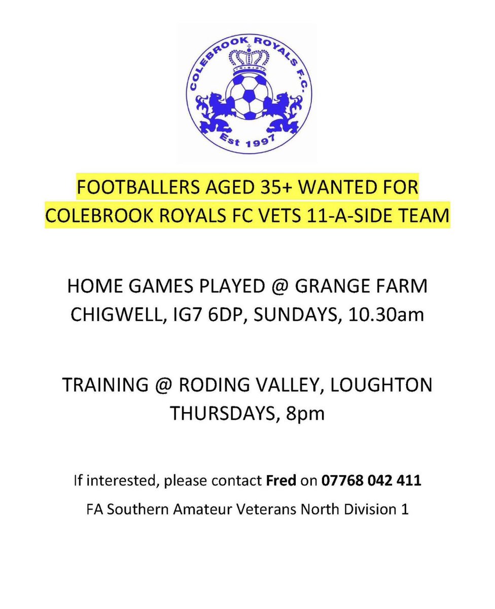 Fancy pulling the boots back on ?  Our Vets (35+) are looking to add to the squad ⁦@EssexCountyFA⁩ #Squadbooster