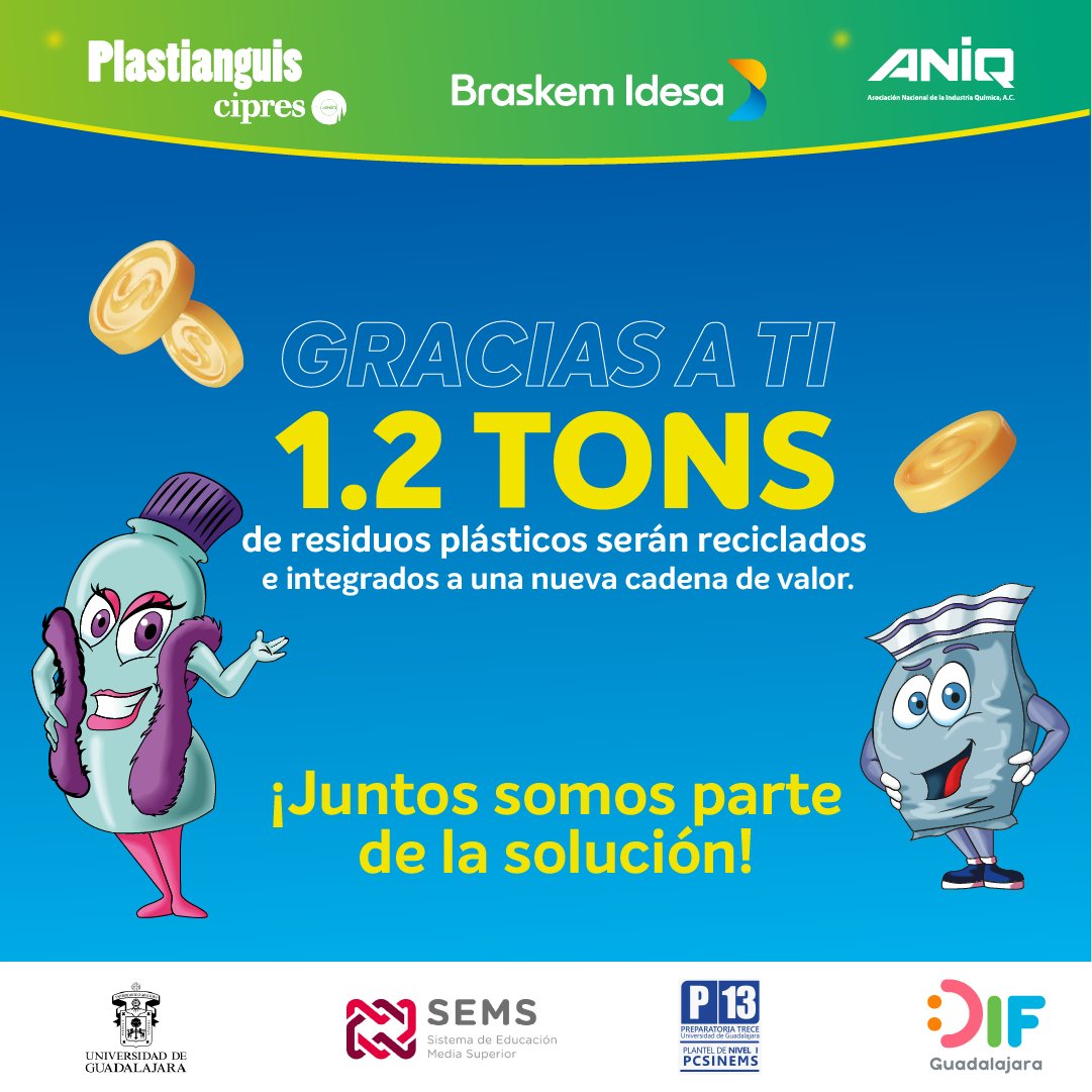 BraskemIdesa's tweet photo. PLASTIANGUIS GUADALAJARA 2023

Gracias a ti y a nuestros aliados estratégicos, 1.2 toneladas de residuos plásticos serán reciclados e integrados a una nueva cadena de valor. https://t.co/cdiEvtH1nb