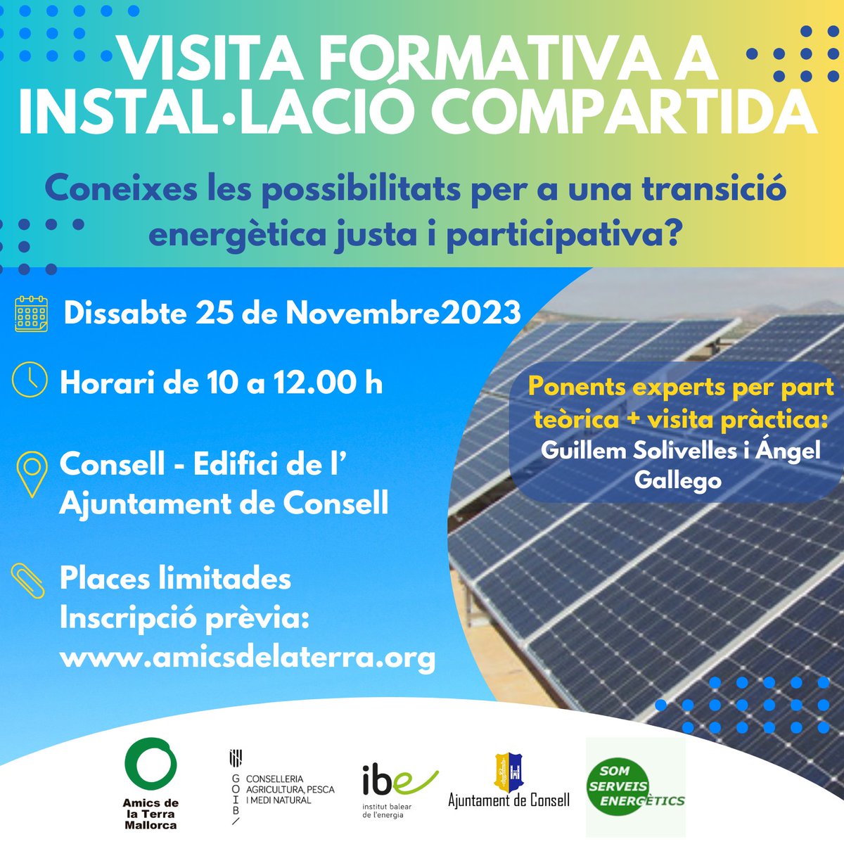 📢Uneix-te a la revolució energètica amb Amics de la Terra 🌞Participa en la nostra formació el 25 de novembre per a aprendre sobre autoconsum, Comunitats Energètiques i democratització energètica 🩵