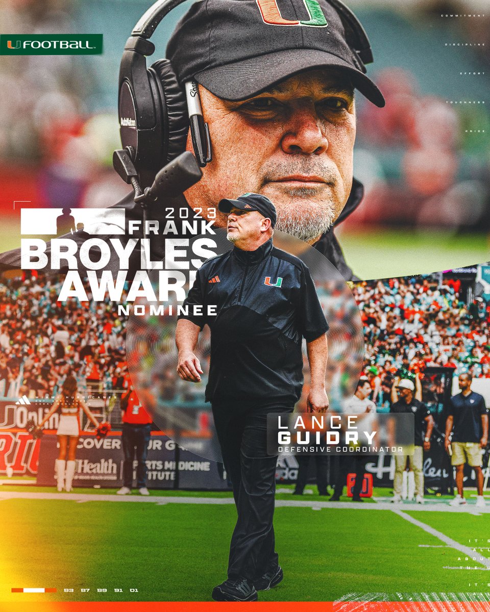 One of the best in the country 🙌 Lance Guidry has been nominated for the Broyles Award, honoring the nation's top assistant coach. 🔗: canes.news/2023BroylesAwa…