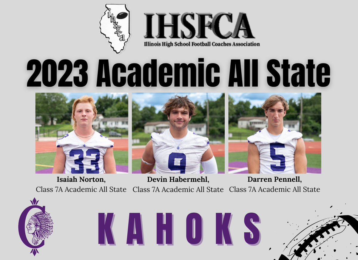 KahokAthletics's tweet photo. Congratulations to our Kahok football players who received the below recognition from the Illinois High School Football Coaches Association!  Our Kahoks making some noise around the state helping put Kahok Football on the map 🟣⚪️ #thekahokway https://t.co/gP2oM0qeQw