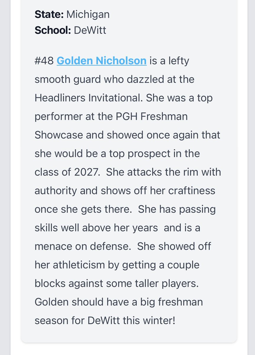 MIpremierbball's tweet photo. Looks like Golden turned some heads this past weekend with her stellar play. If she is not on your radar she should be! This kid is good, but is only going to get better with time. @GoldenMN27 https://t.co/5eK6zTHgSK