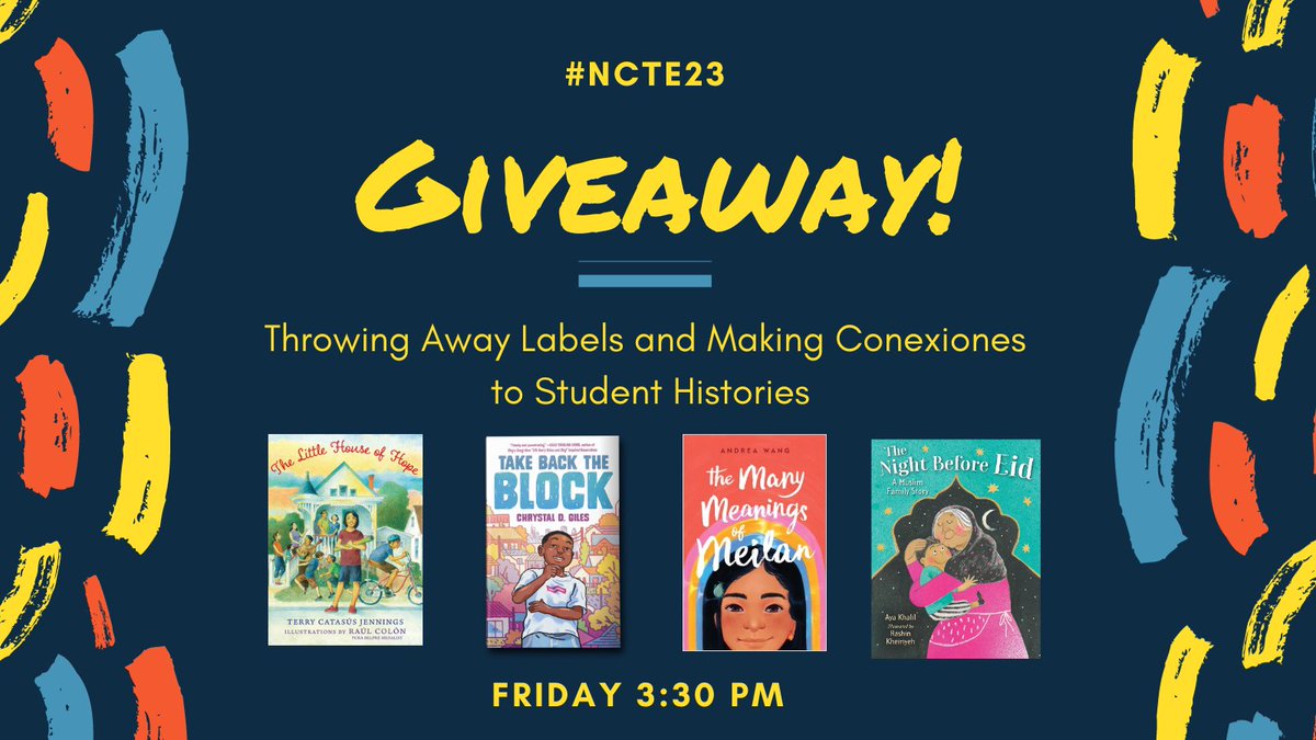 #NCTE23 join us for our panel! We'll be having a giveaway of our books. @AndreaYWang @creativelychrys @ayawrites @HolidayHouseBks #NCTE23 @littlebrown @penguinrandom @Kokilabooks