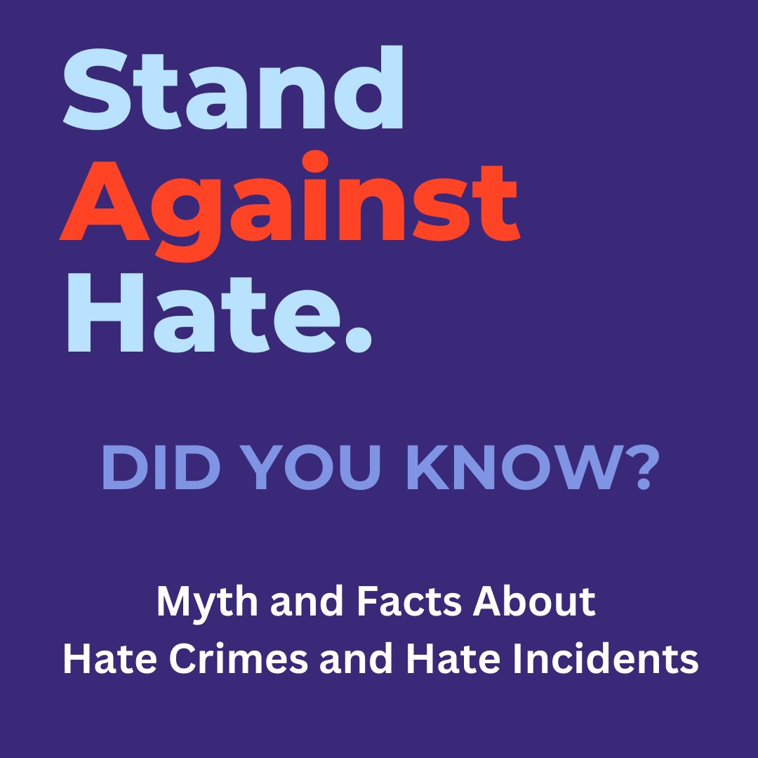 SDantihate's tweet photo. Did you know that hate crimes and hate incidents are underreported? Many times, these incidents are not reported due to fear or misconceptions. Here are some of the most comment myths and facts about hate crimes and incidents.
#SDUnitedAgainstHateWeek #UnitedAgainstHateWeek https://t.co/0E5By31Vtc