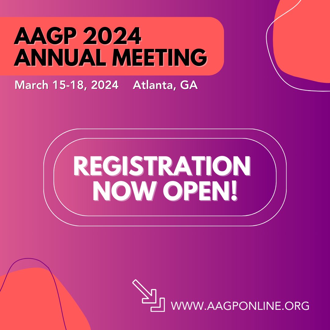 The American Association for Geriatric Psychiatry (AAGP) is thrilled to announce that registration is now open for our 2024 Annual Meeting, taking place exclusively in-person, March 15-18, 2024, in Atlanta, Georgia. Register now at aagponline.org/annual-meeting…