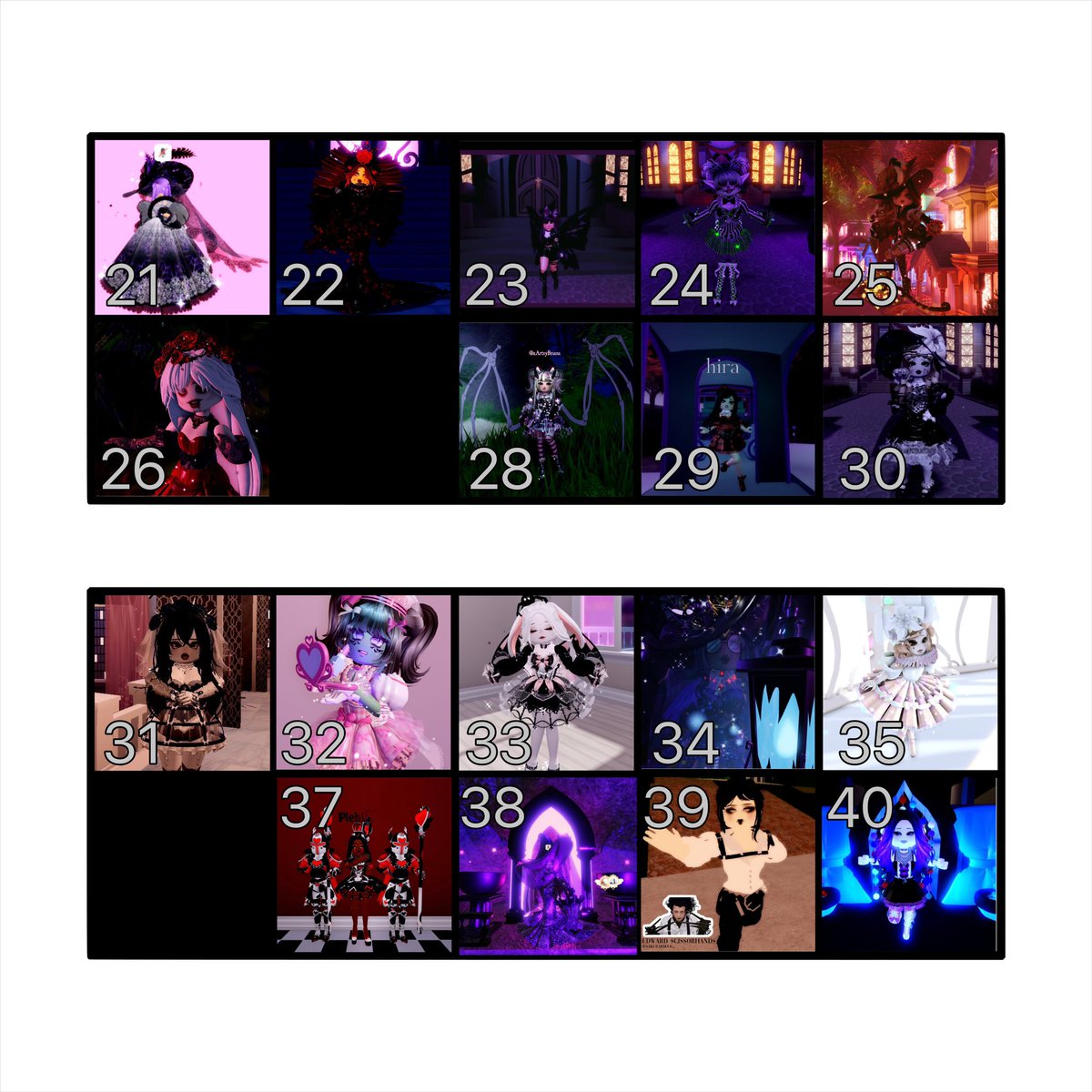 XRoyalexhigh's tweet photo. ๐2nd elimination round!
Please pick 5 outfits to be ELIMINATED
Ends in a few days
๐Rules and more in thread
#royalehigh #royalehighgiveaway #rh #royalehighcampus3 #royalehighdiamonds #royaleween #royalloween #royalehighhalo #RHTC #royalehightrade #royalehighpageant https://t.co/6a9QGDsa0n