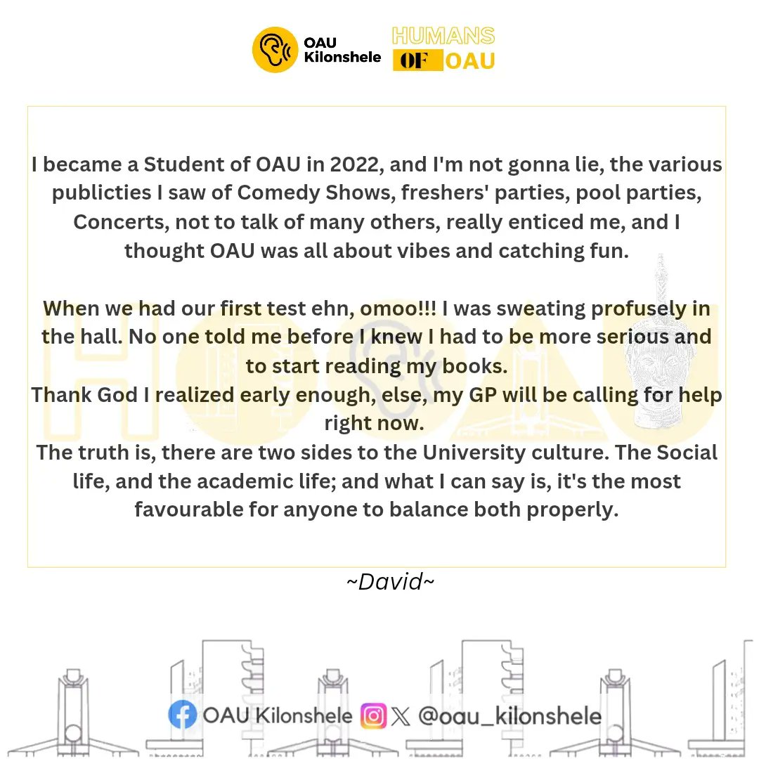 oau_kilonshele's tweet photo. I became a Student of OAU in 2022, and I'm not gonna lie, the various publicties I saw of Comedy Shows, freshers' parties, pool parties, Concerts, not to talk of many others, really enticed me, and I thought OAU was all about vibes and catching fun.
#humansofoau
#oaukilonshele https://t.co/lAMIqLe26q