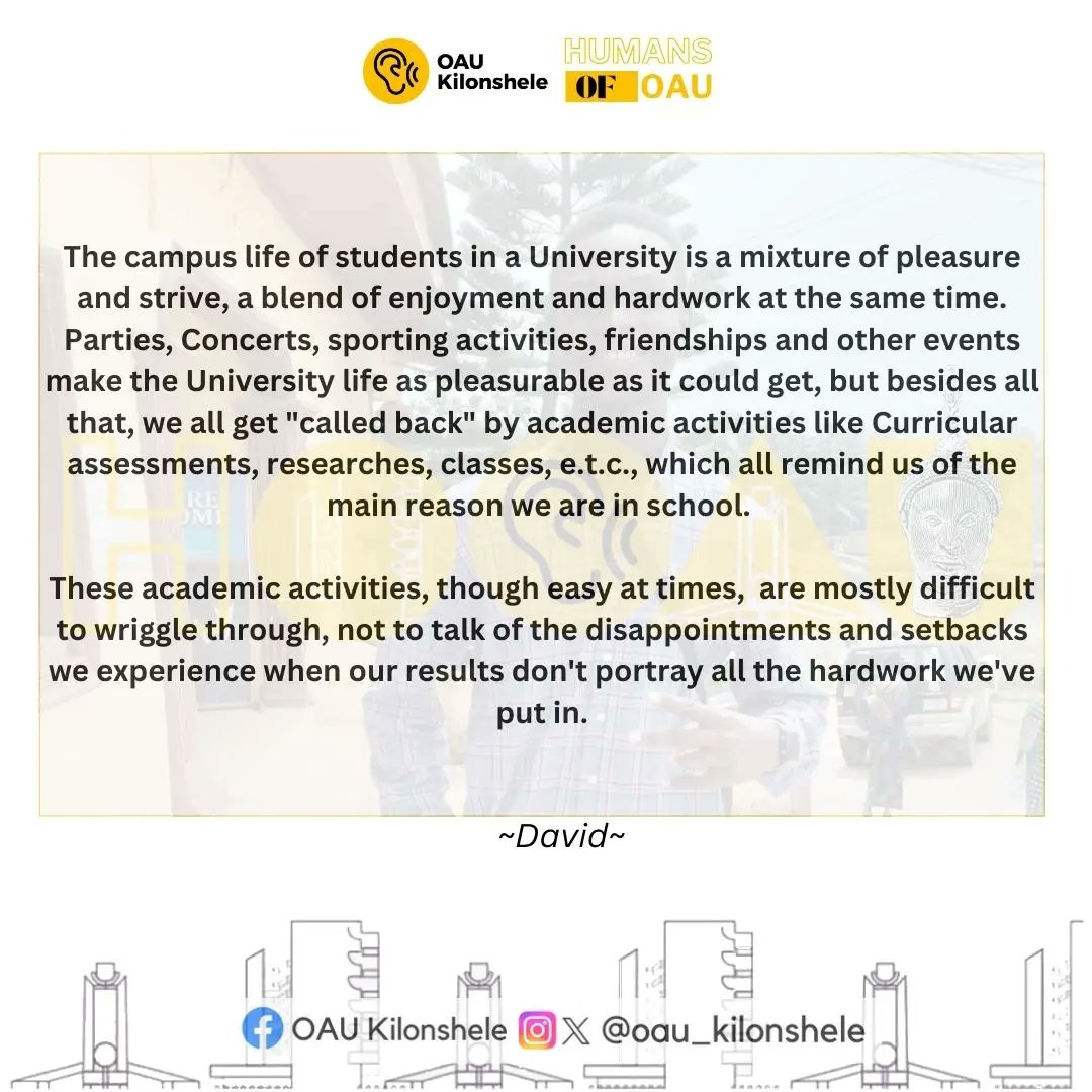 oau_kilonshele's tweet photo. I became a Student of OAU in 2022, and I'm not gonna lie, the various publicties I saw of Comedy Shows, freshers' parties, pool parties, Concerts, not to talk of many others, really enticed me, and I thought OAU was all about vibes and catching fun.
#humansofoau
#oaukilonshele https://t.co/lAMIqLe26q