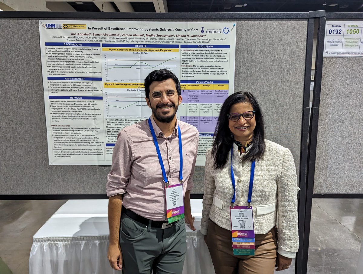AboabatAos's tweet image. Grateful to have the opportunity to share our quality improvement project at the #TorontoSclerodermaProgram to improve multiple SSc quality indicators at #ACR23 #QI #safety