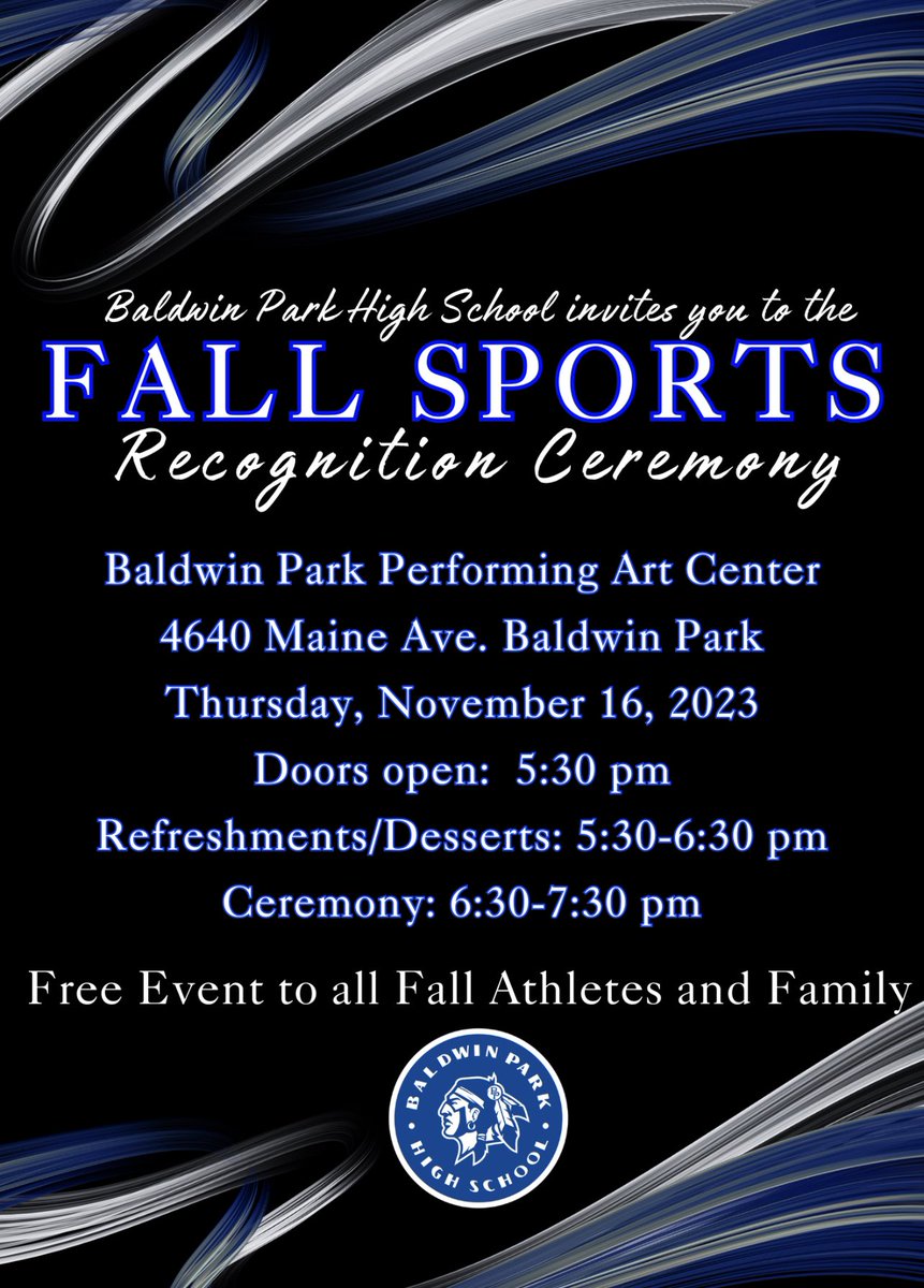 Our BP Fall Sports Recognition Ceremony will be this Thursday evening at the PAC. All Fall athletes &amp; their families are invited to the ceremony. We will have dessert and refreshments for all. We are looking forward to recognizing our student athletes this week. 🏹🏈🏐🎾🏃‍♂️🏃‍♀️🤽‍♂️