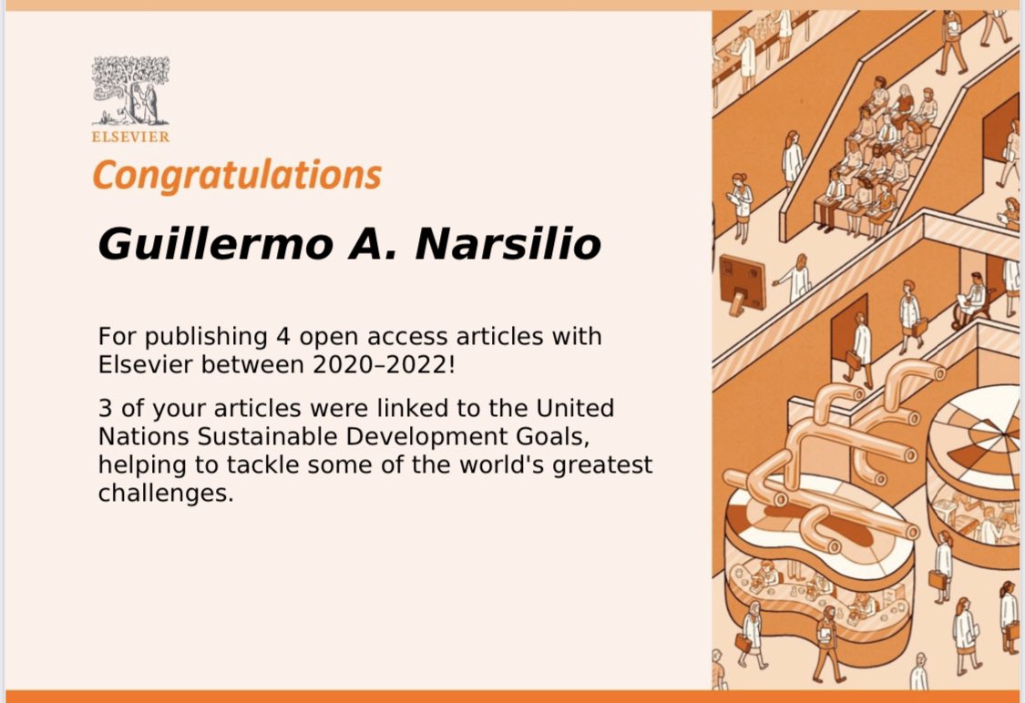 GANarsilio's tweet photo. We were recognised by @ElsevierConnect as a top #OpenAccess contributor! We published 4 open access articles with Elsevier (2020-22). 3 of our articles were linked to the United Nations Sustainable Development Goals. #Together4OpenScience. https://t.co/Dimftzl2RV