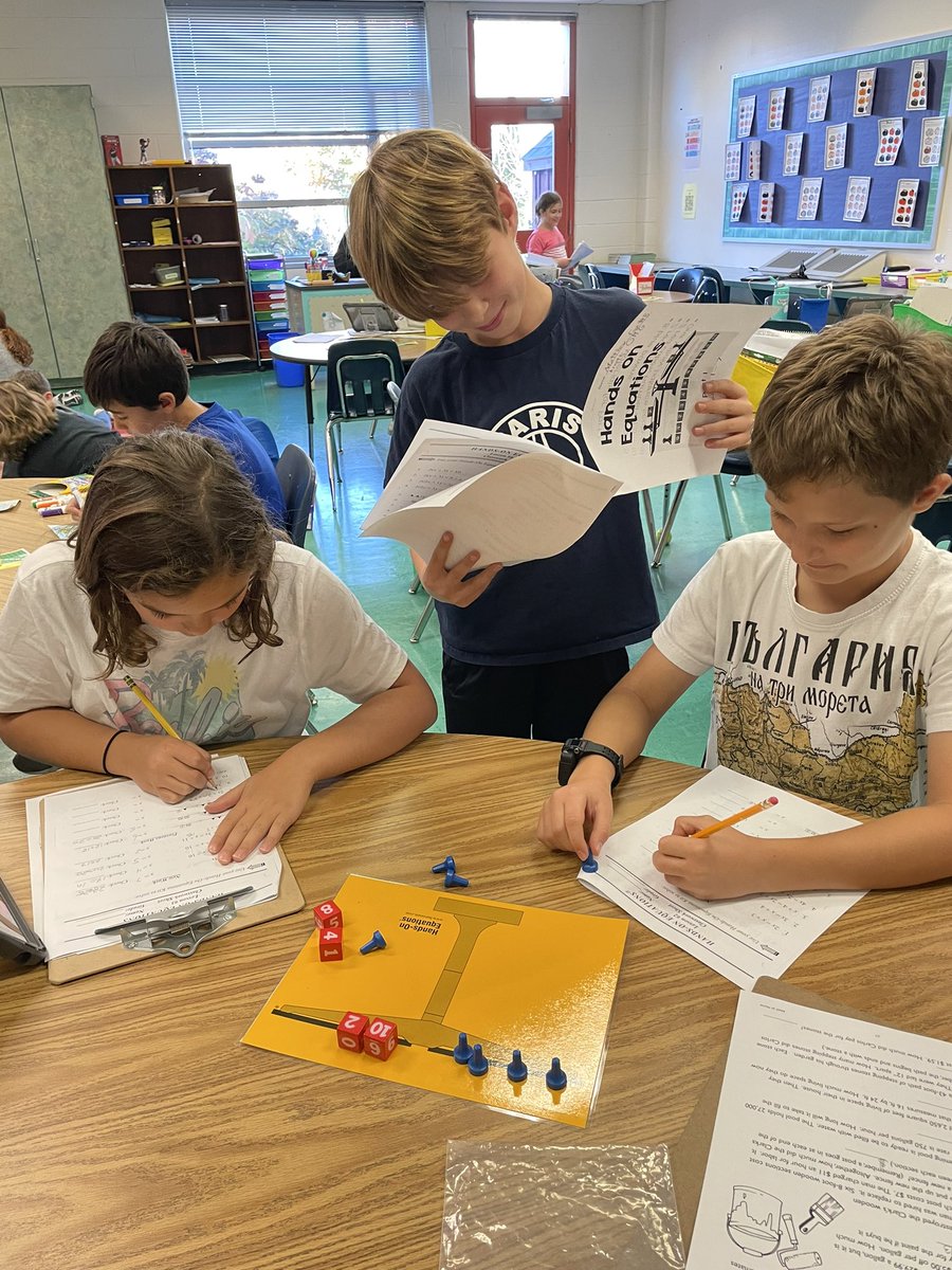 5th grade is enriching their work with algebraic reasoning by diving into Hands on Equations! We’re using a scale to balance equations with variables. #tuckahoerocks @TuckahoeAP @APSGifted @TuckahoeSchool