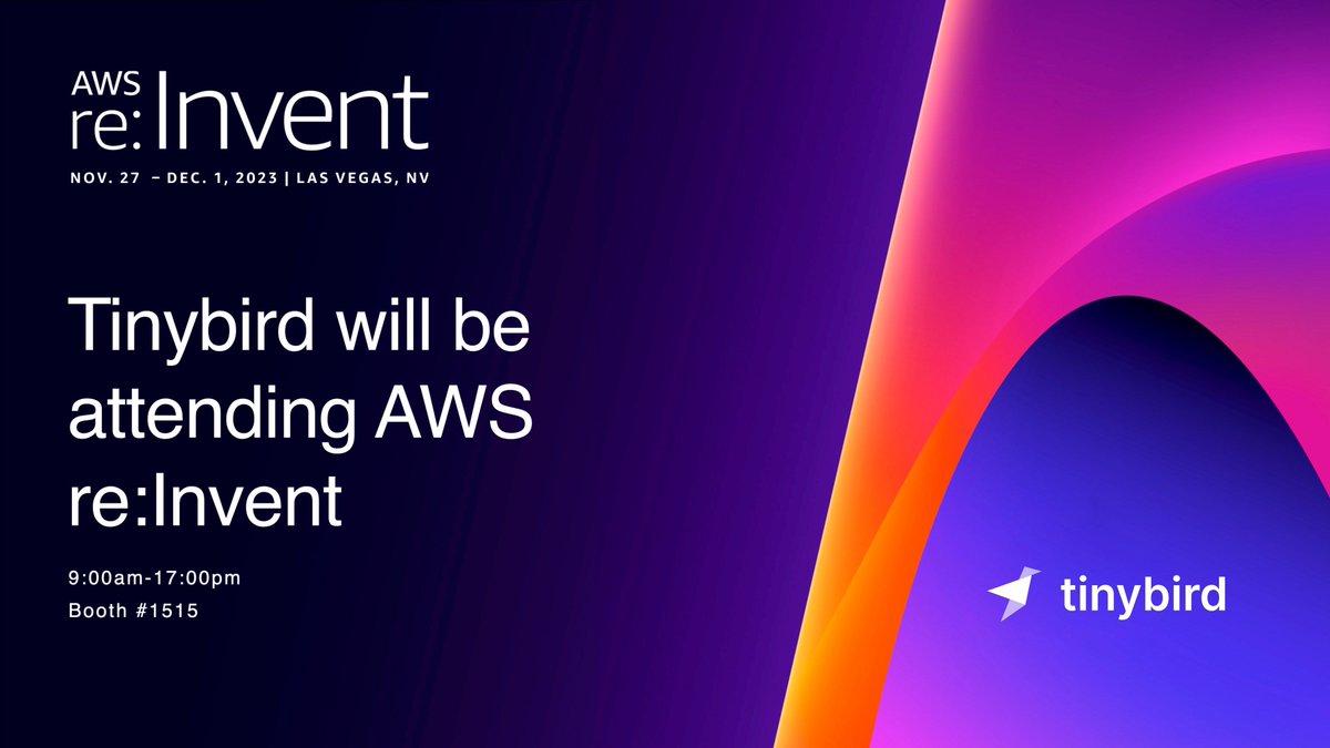 tinybird's tweet image. Tinybird is headed to AWS re:Invent 2023 at the end of the month! We can't wait to meet all of you in Vegas!
Make sure to stop by Booth 1515 and say hello to our team. We'll have a DAILY raffle for a chance to win great prizes.
#AWSreInvent #AWS_Partner