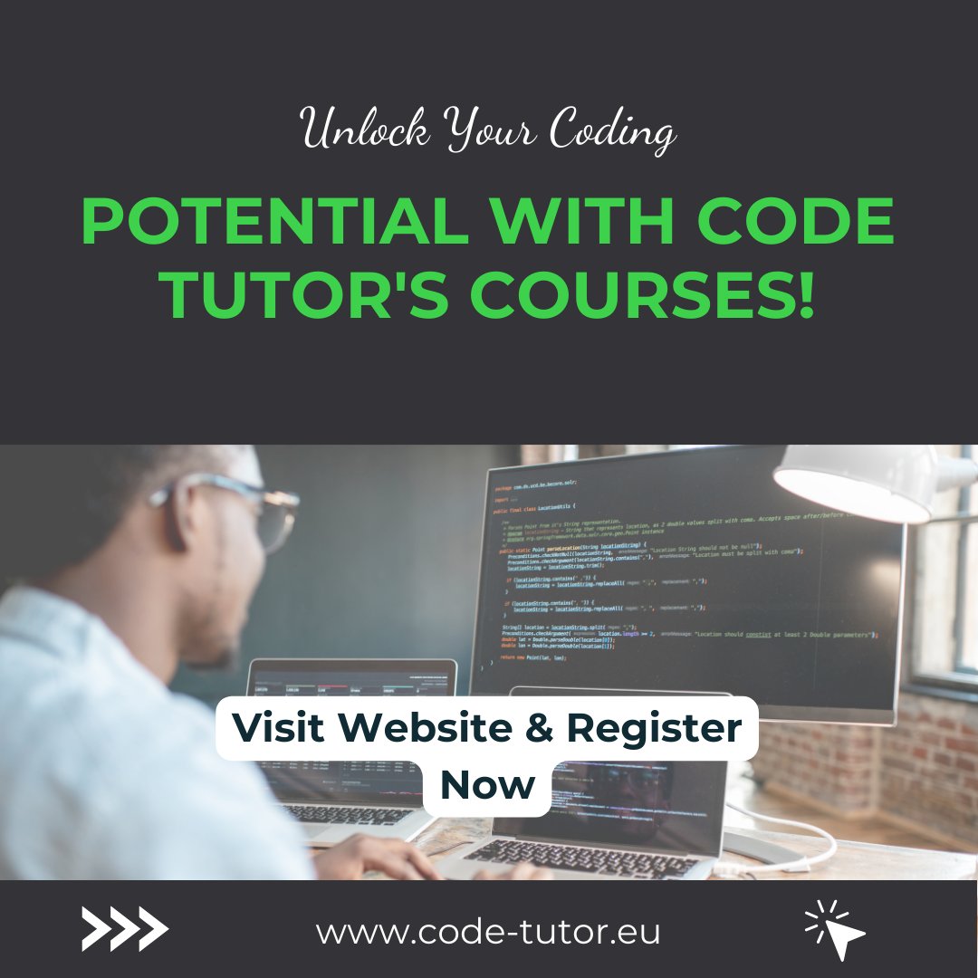 Level up your web design and coding skills with Code Tutor  From HTML to Python, we've got courses to boost your prowess.  Don't miss out on this opportunity for growth!  🚀 #CodeTutor #CodingCourses #WebDesign #Frontend #Backend #CodingSkills!