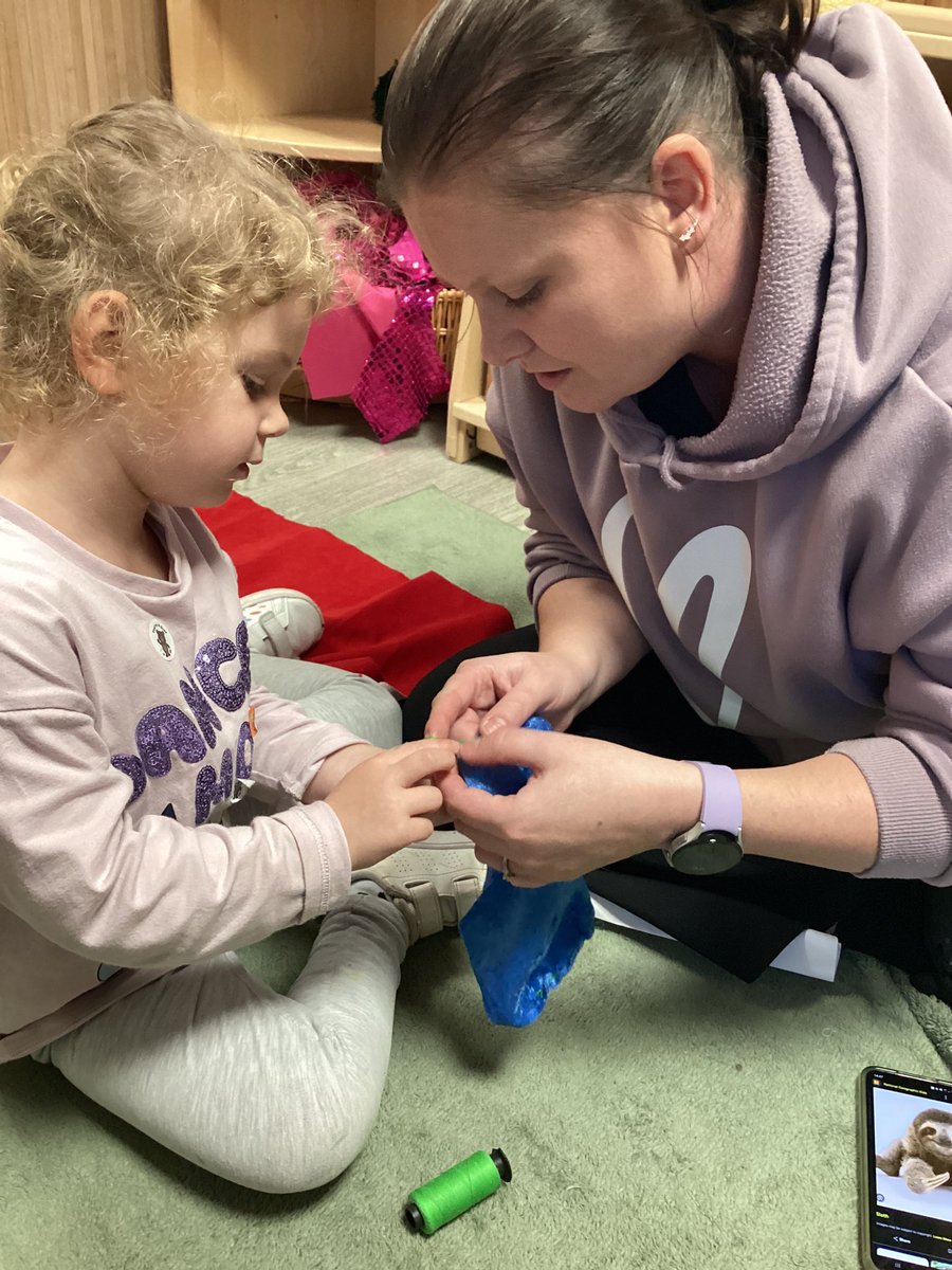 inchlairELCC's tweet photo. Another lovely ‘Stay and Sew’ session this afternoon with L and her mummy 🪡🧵👏🏻 “I want to make a sloth” “it’s so cuddly, I’m going to take him to my bed” “his name is Slothy” Thank you for joining us 😃 #unityandconnectedness #relationshipsmatter #creativity @FalkirkFroebel https://t.co/cfKMpGdSXO