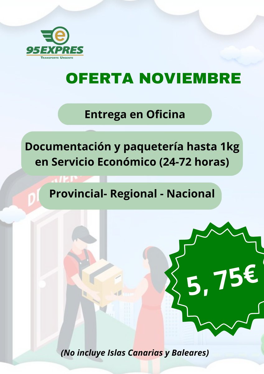 95Expres's tweet image. Aprovecha nuestra promo para este mes de Noviembre. Tus envíos al mejor precio. 957 43 83 03 - info@95expres.com