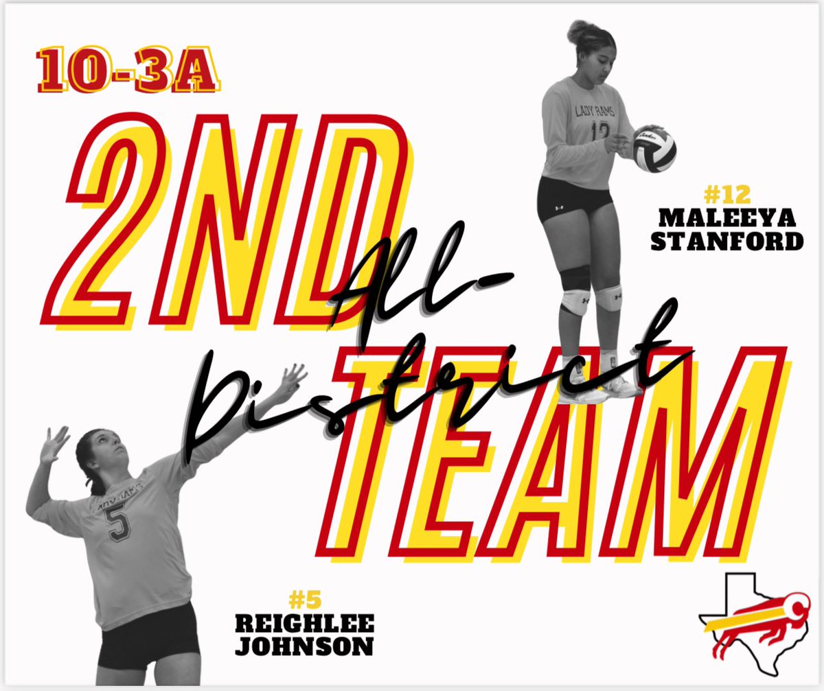 Congratulations to <a href="/Reighlee81/">Reighlee</a> and <a href="/stanfordmaleeya/">Maleeya Stanford</a> for receiving 10-3A 2nd Team All-District honors! ❤️🐏💛