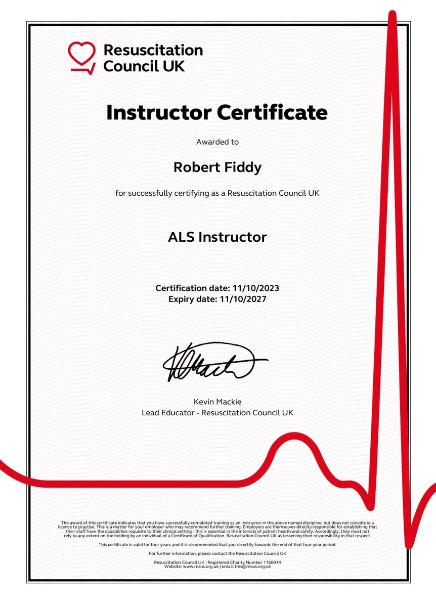 It's official, fully qualified and registered as a  <a href="/ResusCouncilUK/">Resuscitation Council UK</a> ALS instructor. 20 years after my first ALS provider course.