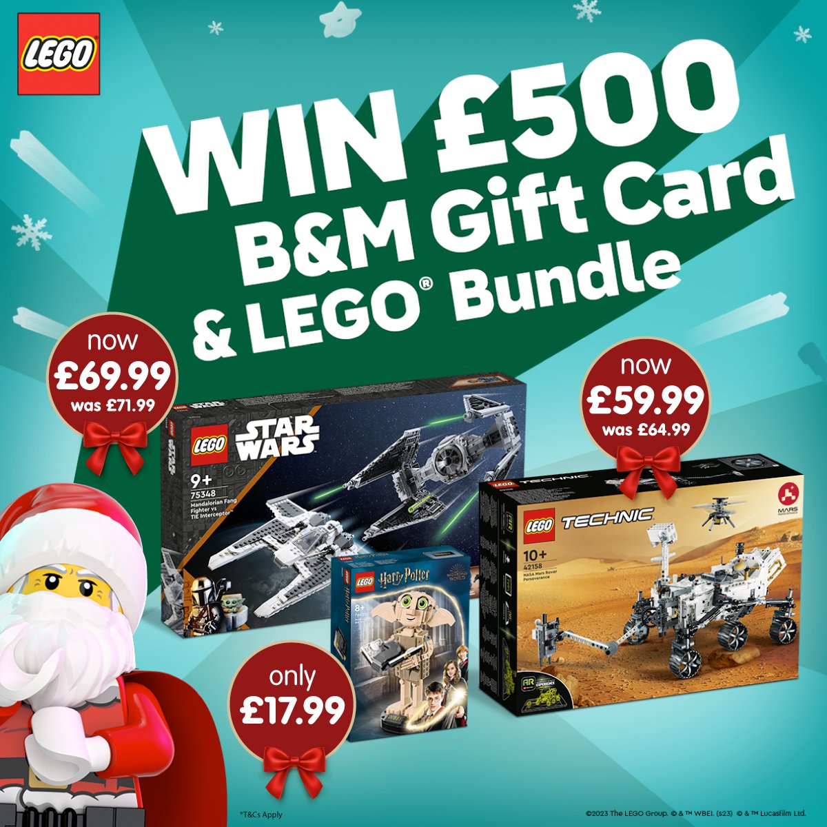 🎄🎅 #COMPETITION TIME 🎄🎅 It's the perfect time of year for LEGO - so we've teamed up to giveaway a £500 B&M Gift Card PLUS a LEGO bundle to ONE lucky winner! For a chance to #WIN, simply; 1) FOLLOW US 2) RT 3) COMMENT #BMLEGO Competition ends 9am 21/11/23