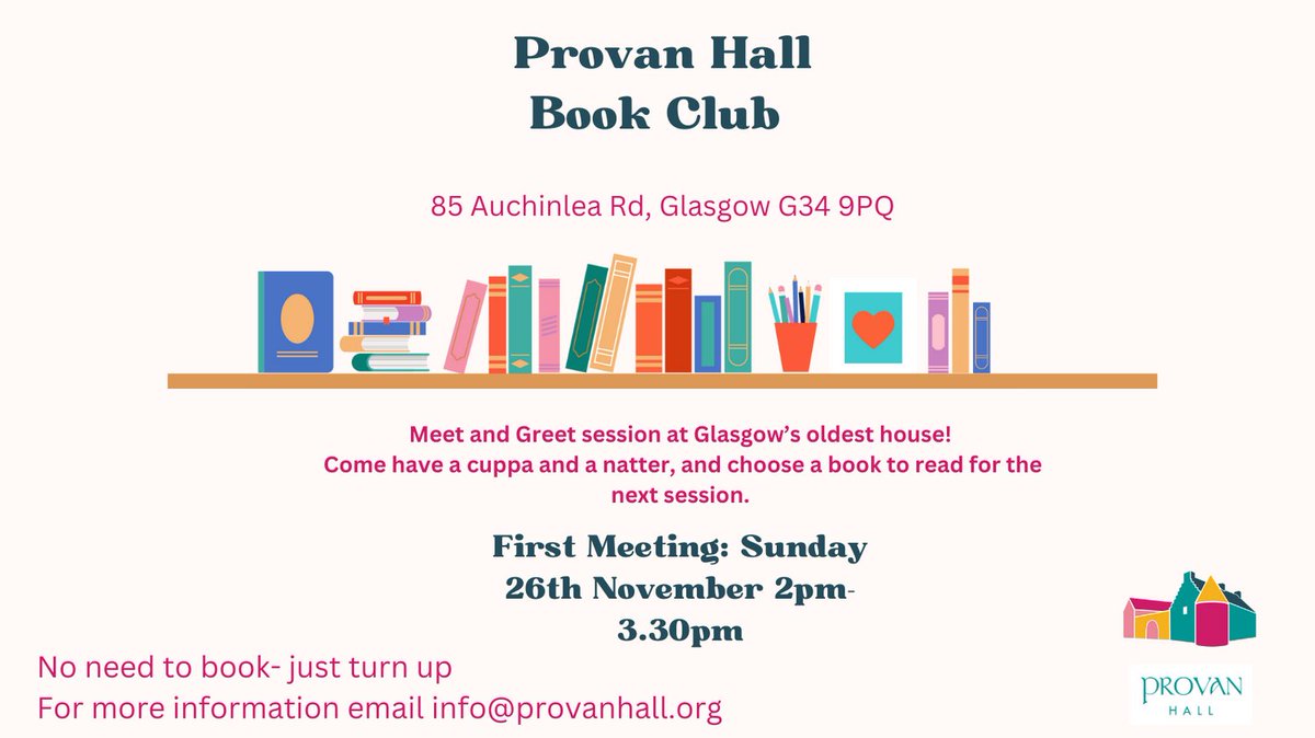 ProvanHall's tweet photo. Don't forget our bookclub starts on Sunday 26th November. Free &amp; no need to book a place, just come along on the day. 
#provanhall #easterhouse #glasgow #bookclub #books #november #hobby #hobbies #reading #lovereading #getintoreading #lovebooks https://t.co/hMMQlPqgao