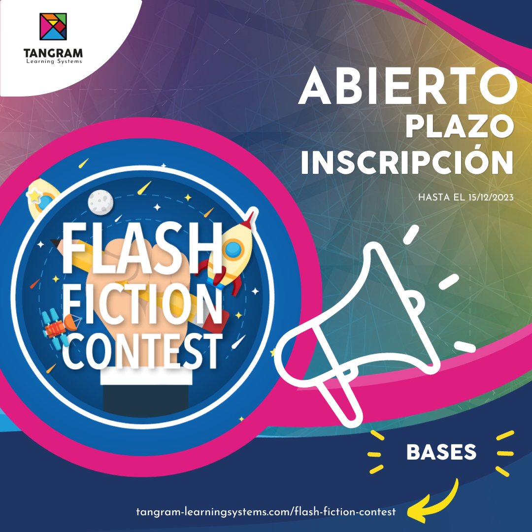 Tangram_LS's tweet image. 📚✨ Participa ya en nuestra nueva edición del Flash Fiction Contest, concurso de relato en inglés para los alumnos que cursen cualquier programa Amco en 5º y 6º de primaria.  🚀📝

🔗 Enlace de inscripción: tangram-learningsystems.com/flash-fiction-…

#TangramLearningSystems #FlashFictionContest
