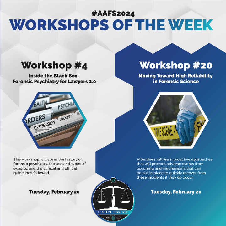 The_AAFS's tweet image. Workshopping is one the most powerful tools to increase your knowledge and skills in the field. Check out these two #WorkshopsOfTheWeek taking place on Tuesday at #AAFS2024

Learn more and register now before all of the seats are taken! aafs.org/program/2024-t…