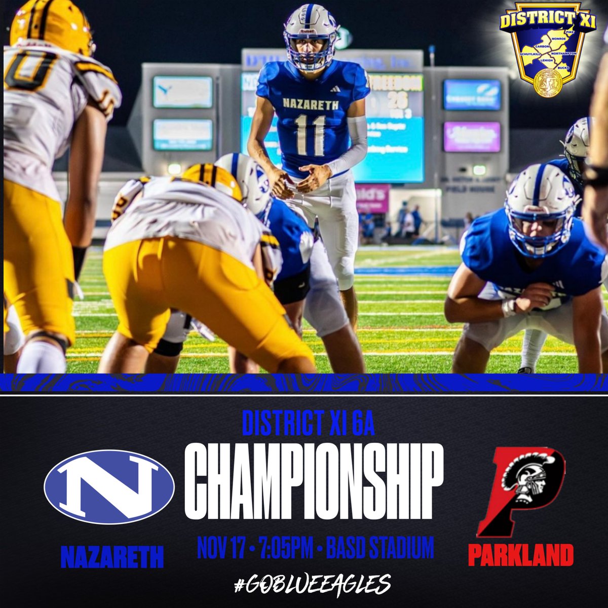 DISTRICT XI 6A CHAMPIONSHIP: All tickets for the District XI 6A Championship game vs Parkland @ BASD Stadium on November 17th must be purchased online. NO cash sales at the gate. All tickets are $7 / Senior Citizens 65+ are free w/valid ID. #GoBlueEagles districtxi.hometownticketing.com/embed/event/630