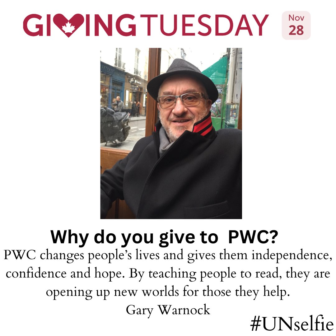 #GivingTuesday is Nov 28 and the perfect movement to support your favourite causes.
This year PWC is joining the #UNselfie campaign to highlight our generous donors & volunteers to showcase why they give to PWC
Everyone can have an impact! pwc-ottawa.ca/how-to-donate/
#GivingTuesdayCa