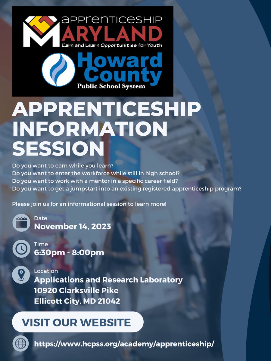 It's National Apprenticeship Week!!! Join us tonight for an information session at the Applications and Research Laboratory to learn more about #hcpss Apprenticeship Maryland Program! #naw2023 #cteworks #youthapprenticeship #apprenticeshipmaryland