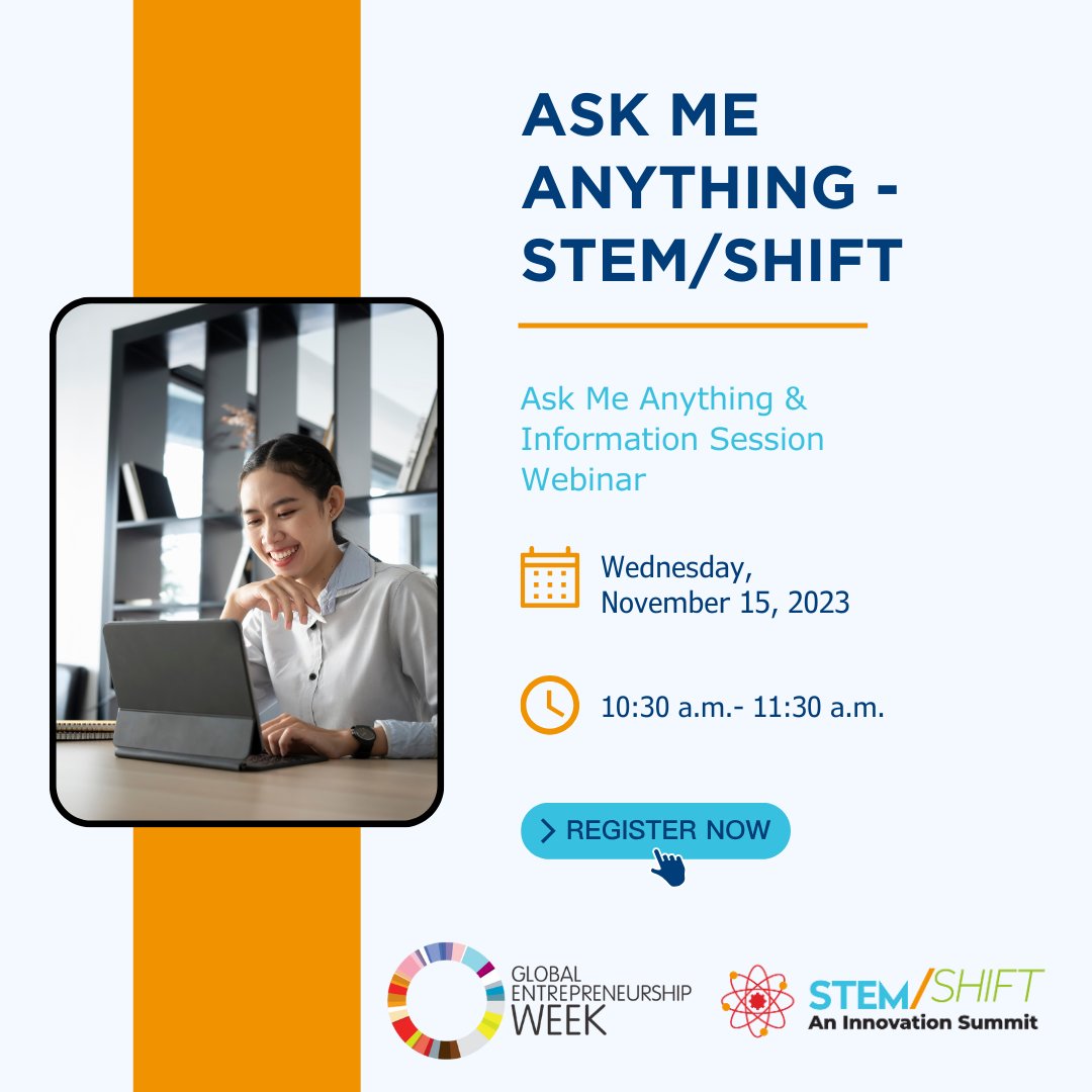 Gear up for knowledge! ⚙️ It's day two of #GlobalEntrepreneurshipWeek 🎉 Learn about our STEM/SHIFT Innovation Summit during the Ask Me Anything STEM/SHIFT Webinar tomorrow 11/15 from 10:30 a.m.-11:30 a.m. 🖥️ Register now: bit.ly/3Srjm31 #WeAreNACCE #GEW2023