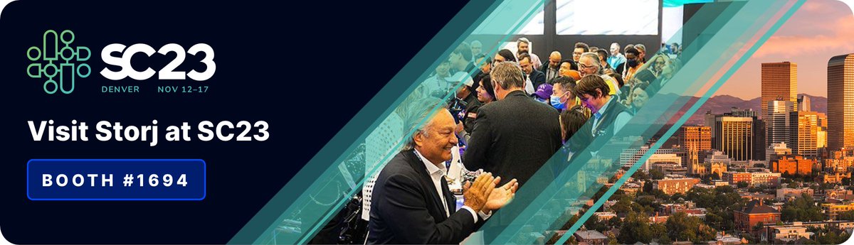 storj's tweet image. 🌐 Attending SC23? Us too! Elevate your experience with Storj at booth 1694! Explore our cloud storage - 2x faster than hyperscale services, cutting costs, and reducing the carbon footprint by 80%. Ready to WIN exciting giveaways? Swing by! 🎁🚀🌿
#SC23 #DistributedStorage #HPC