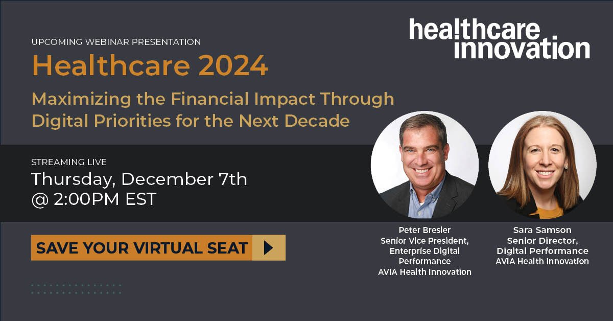 On Dec. 7, Peter Bresler and Sara Samson will share real-world learnings and exclusive data on driving digital transformation drawn from our work with 50+ leading health systems. Register for this can’t-miss webinar HERE: bit.ly/3SG7fz3