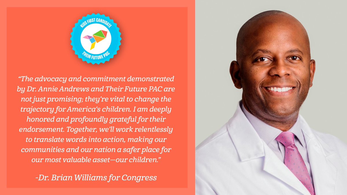 ENDORSEMENT ALERT:

We are thrilled to announce our next #KidsFirst candidate endorsement. @BHWilliamsMD is a trauma surgeon, Air Force veteran & gun safety advocate running for Congress in TX-32.

We need Dr. Williams’ expert voice in the halls of Congress.